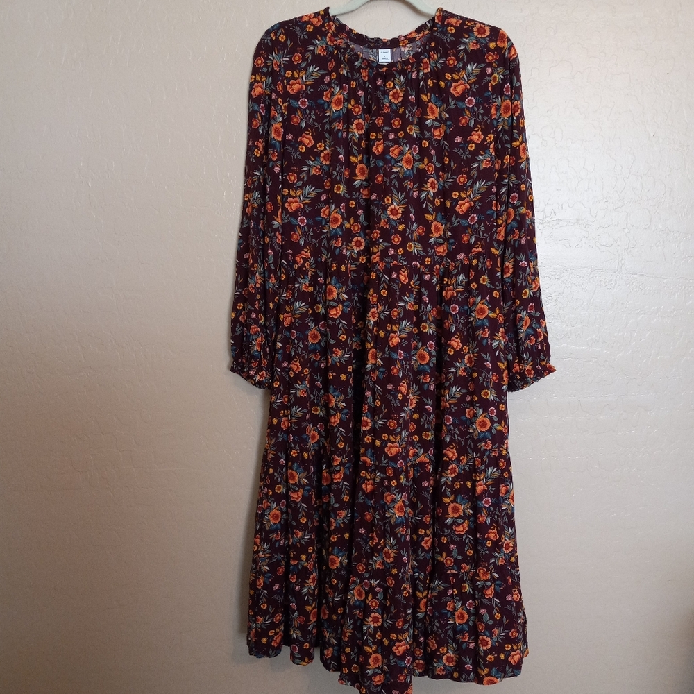 Old Navy Floral Printed Tiered Midi Swing Dress